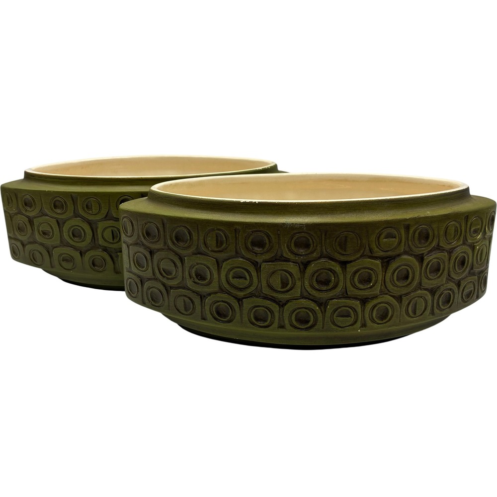 McCoy Scandia Oval Planter Set 2 Mid Century Modern Avocado Green Pottery 35 USA